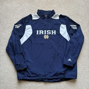 Notre Dame Jacket Mens 2XL Adidas Navy 1/4 Zip Pullover Irish Windbreaker NCAA